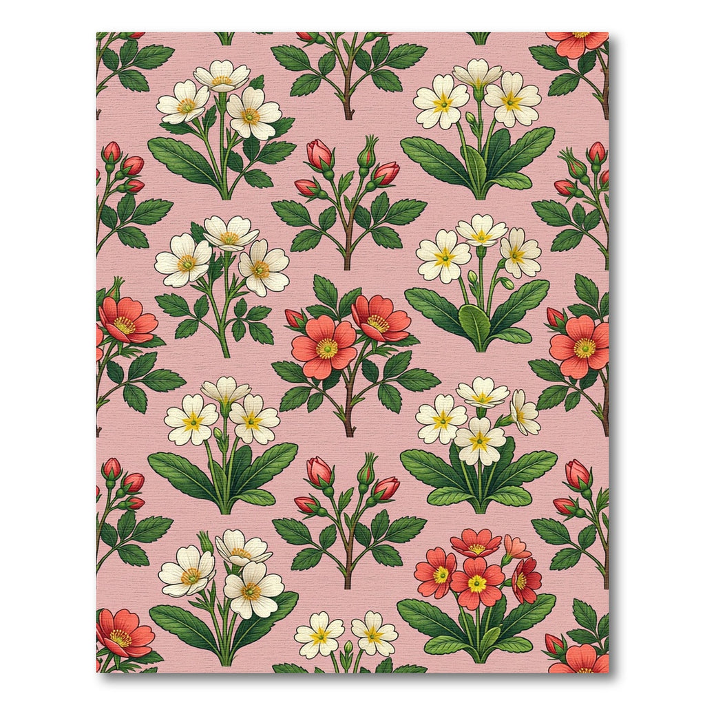 Coral White Flower Garden Repeat Rug