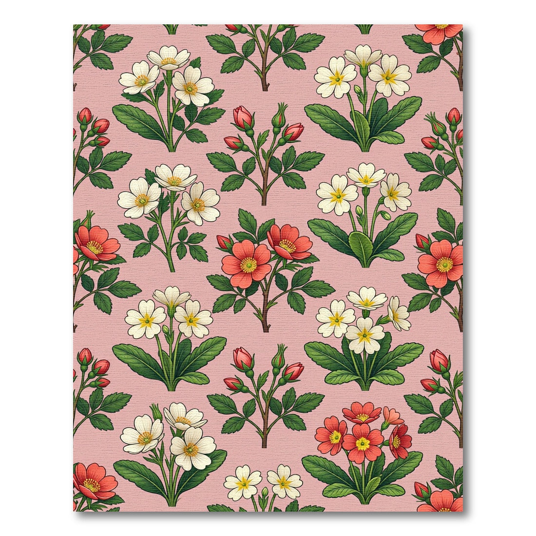 Coral White Flower Garden Repeat Rug