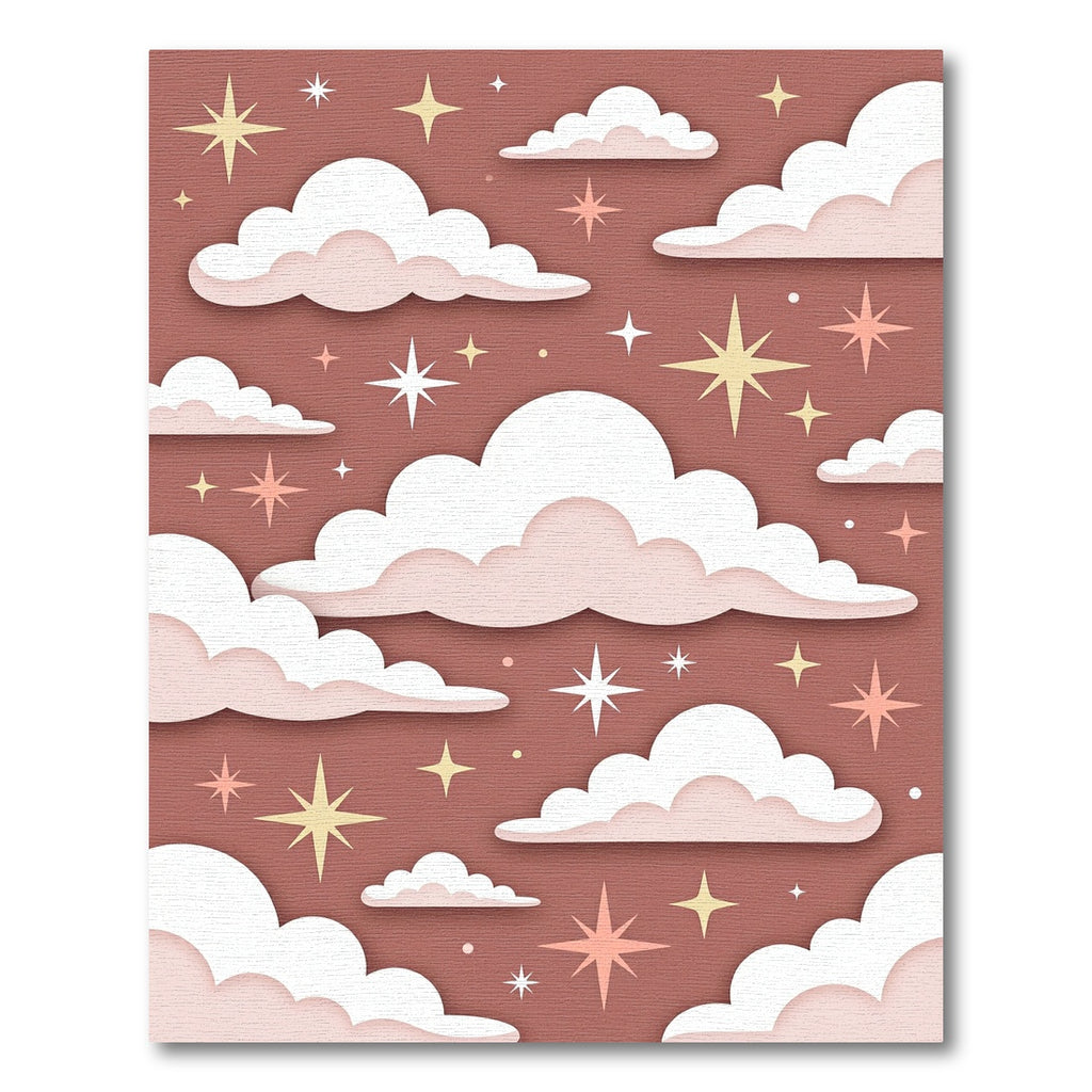 Dreamy Terracotta Celestial Clouds and Stars Rug