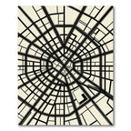 Monochrome Urban Radial Grid Map Rug