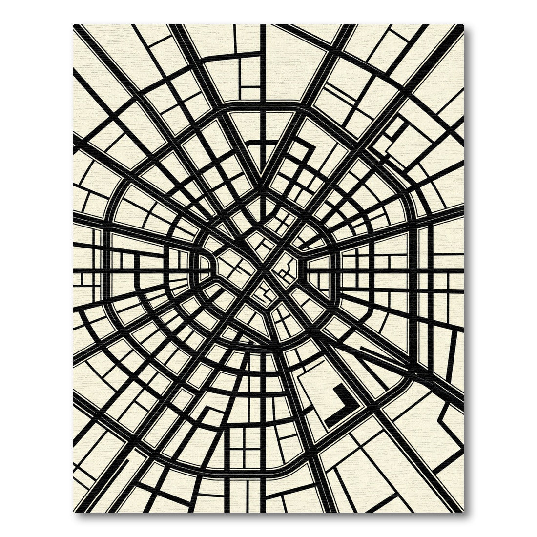 Monochrome Urban Radial Grid Map Rug
