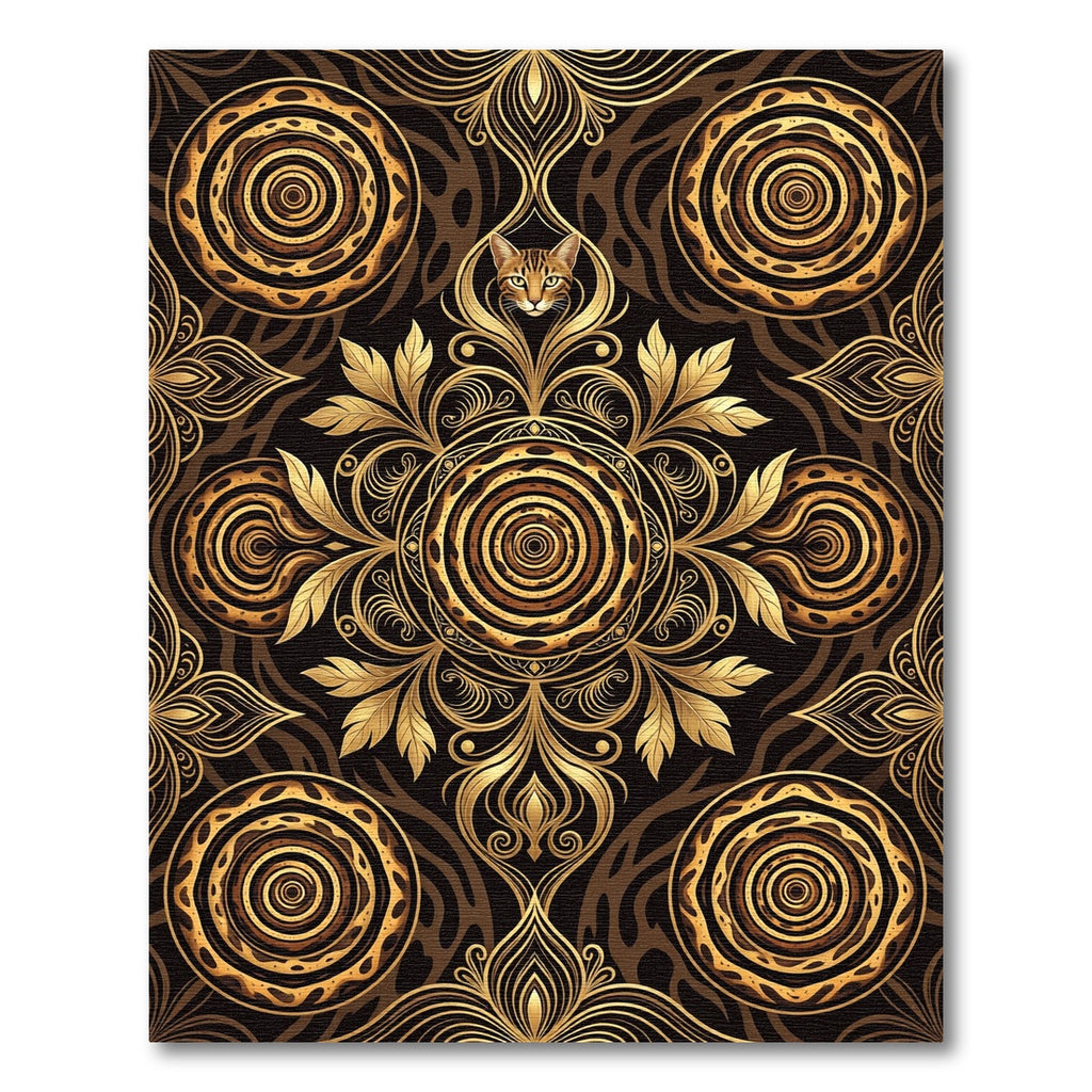 Golden Leopard Cat Floral Medallion Rug