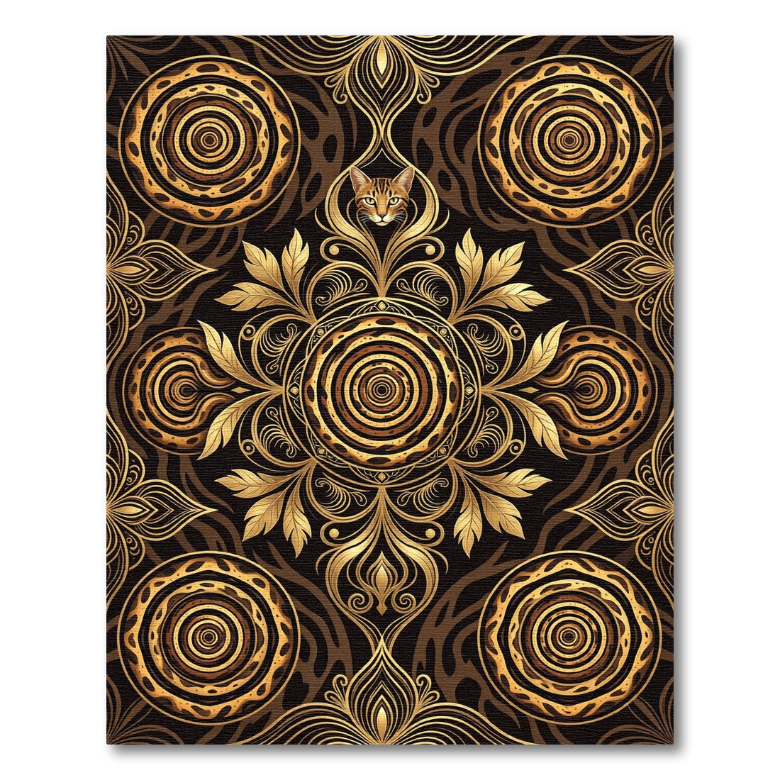 Golden Leopard Cat Floral Medallion Rug