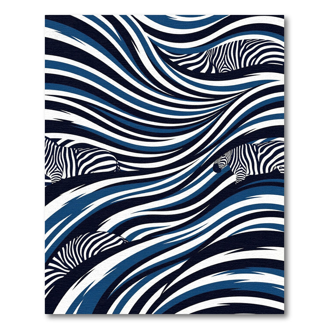 Navy White Wavy Zebra Stripes Rug