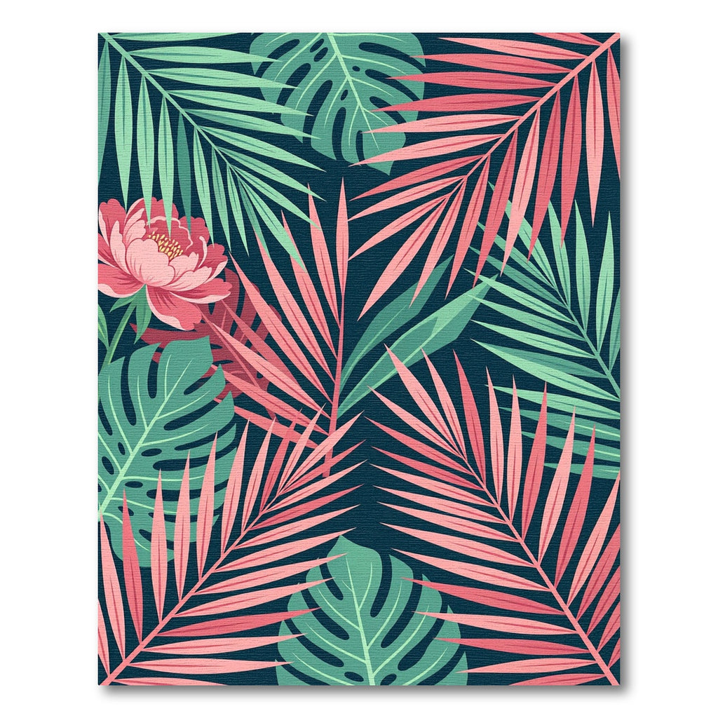 Pink Peony Tropical Leaf Jungle Rug