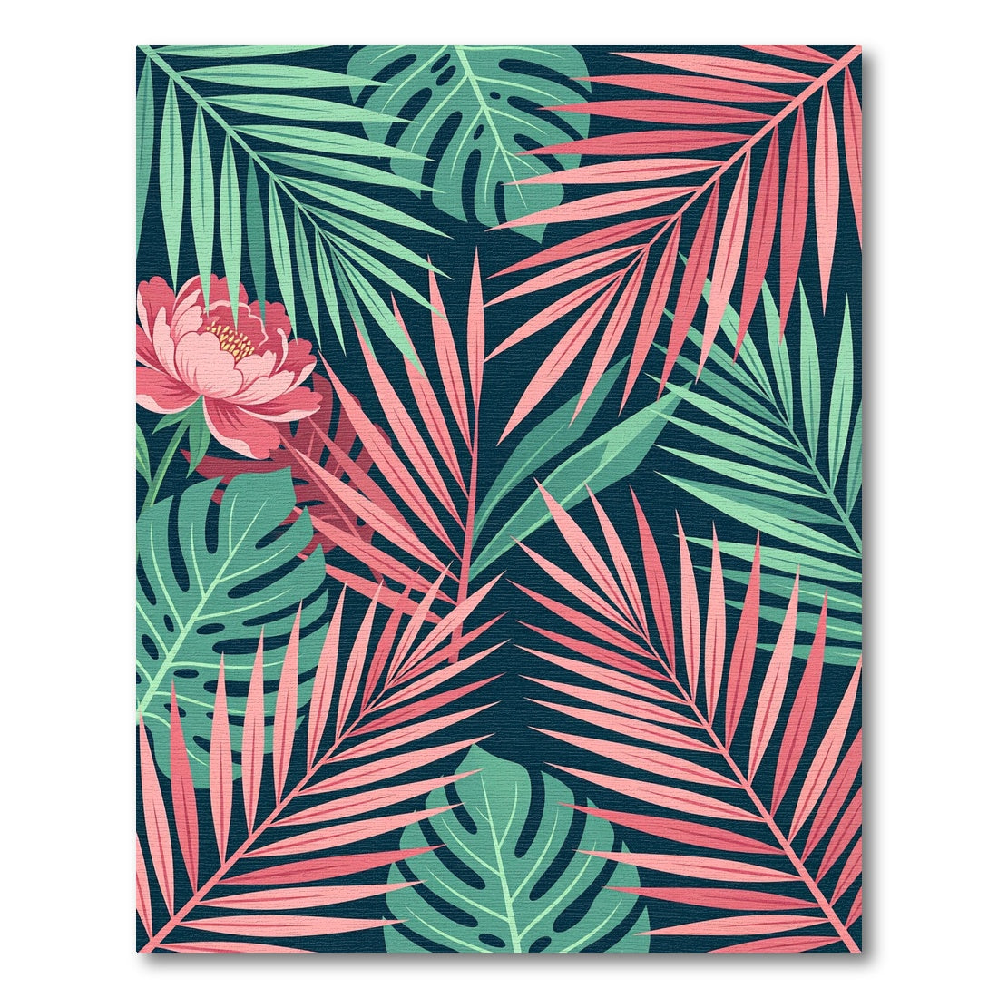 Pink Peony Tropical Leaf Jungle Rug