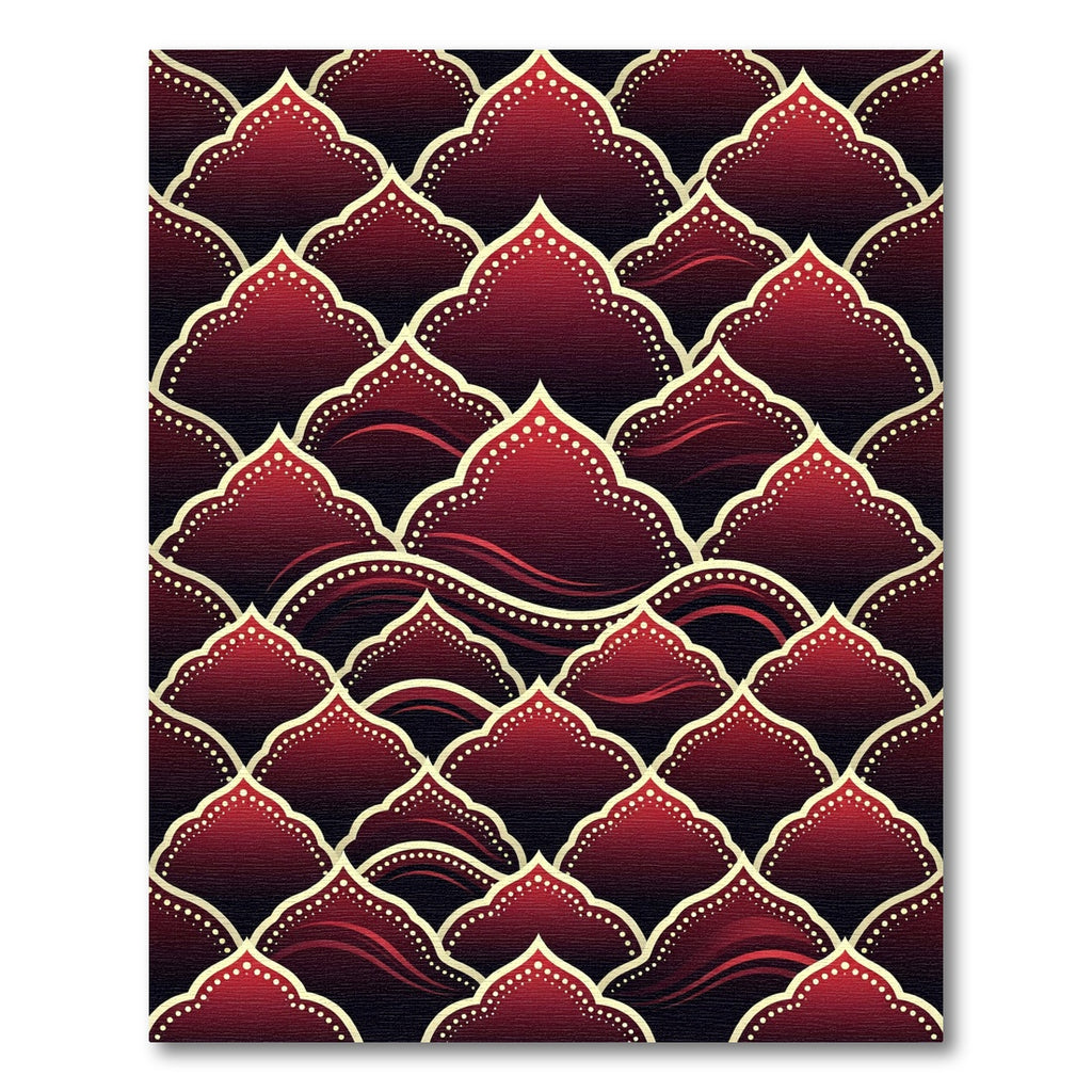 Rich Crimson Scalloped Arch Rug