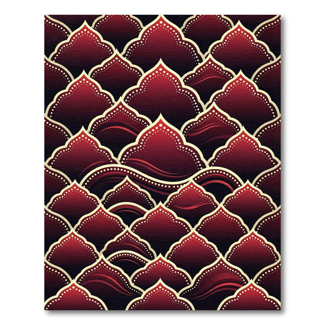 Rich Crimson Scalloped Arch Rug