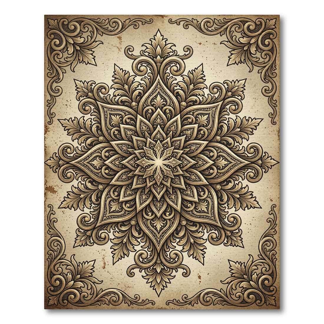 Ornate Sepia Filigree Damask Medallion Rug