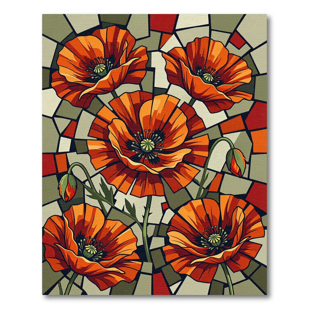 Orange Poppy Stained Glass Floral Rug