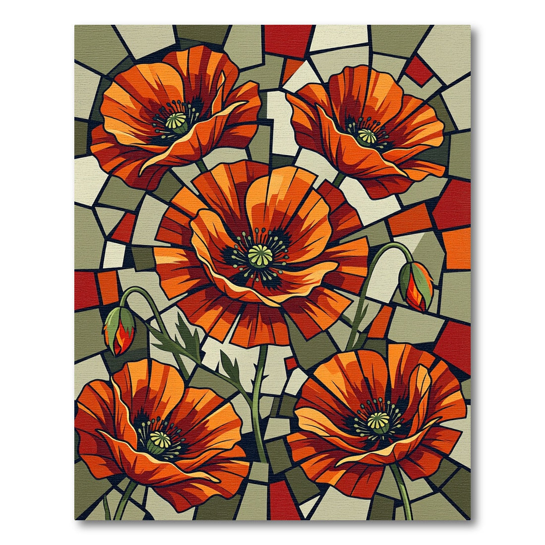 Orange Poppy Stained Glass Floral Rug
