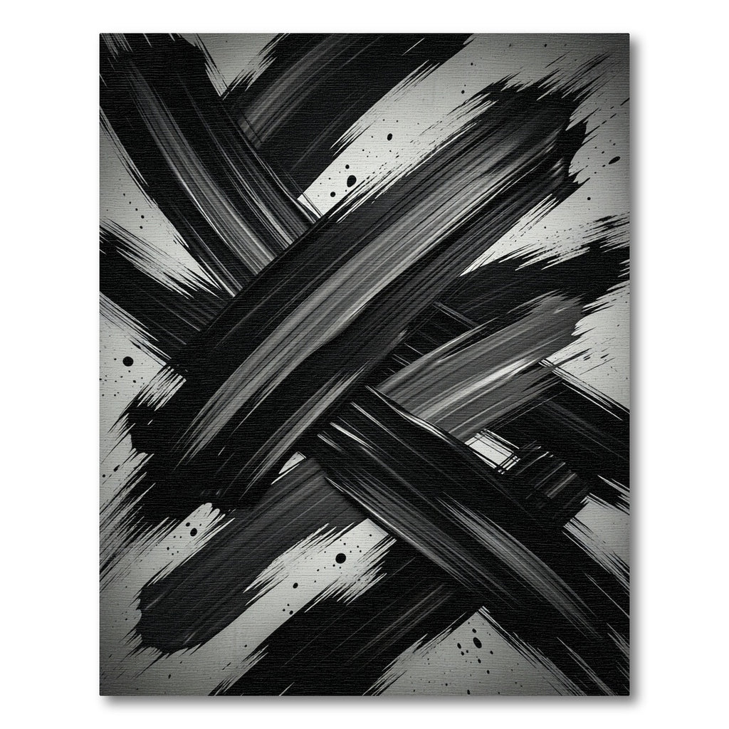 Dramatic Black and White Brushstroke Rug