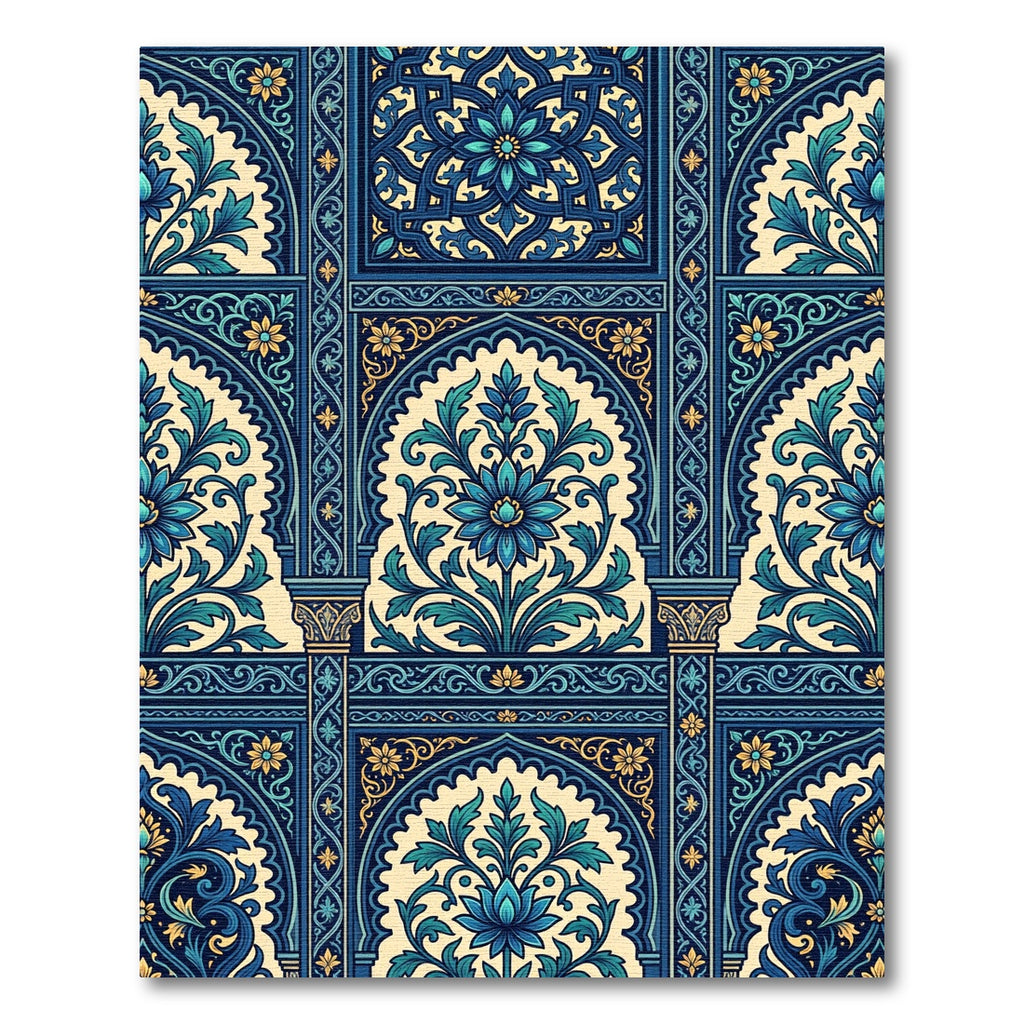 Intricate Blue Golden Floral Arch Rug