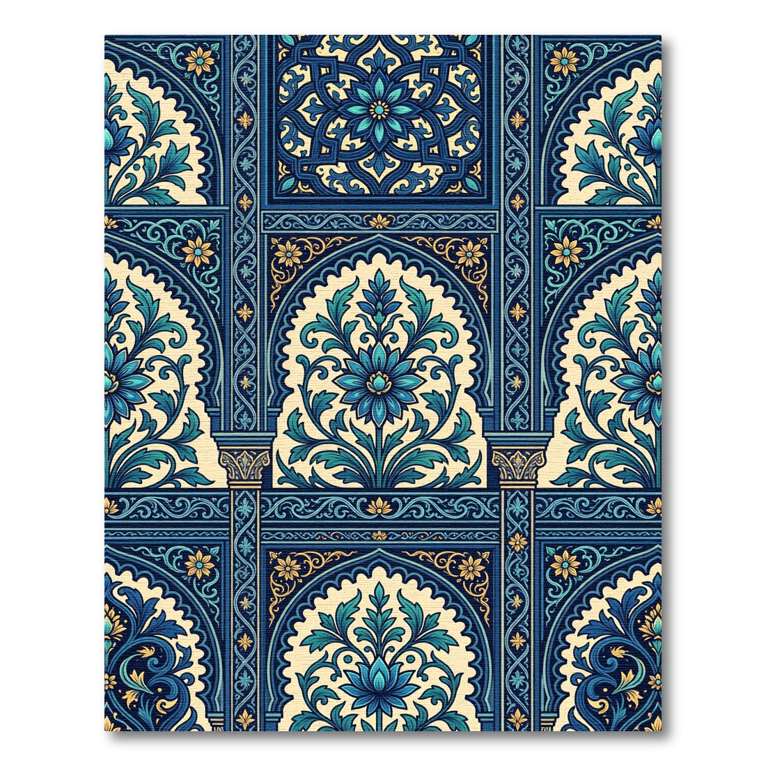 Intricate Blue Golden Floral Arch Rug