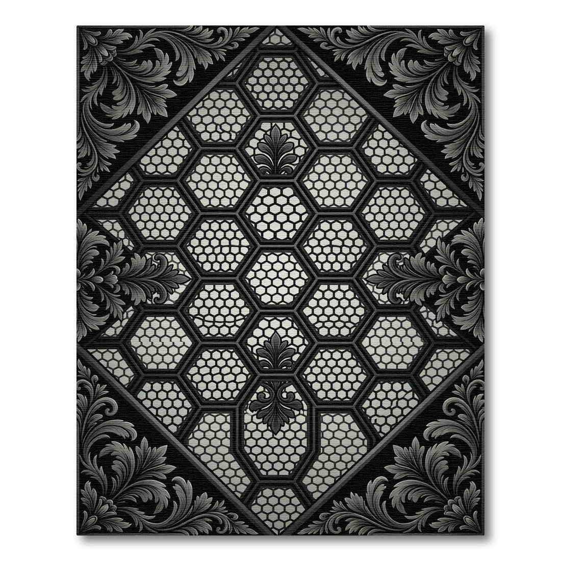 Intricate Gray Floral Hexagonal Lattice Rug