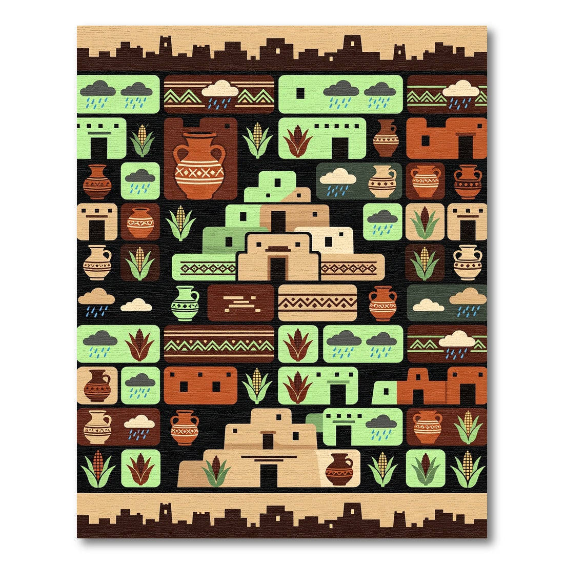 Southwest Ancient Pueblo Earth Tone Tile Rug