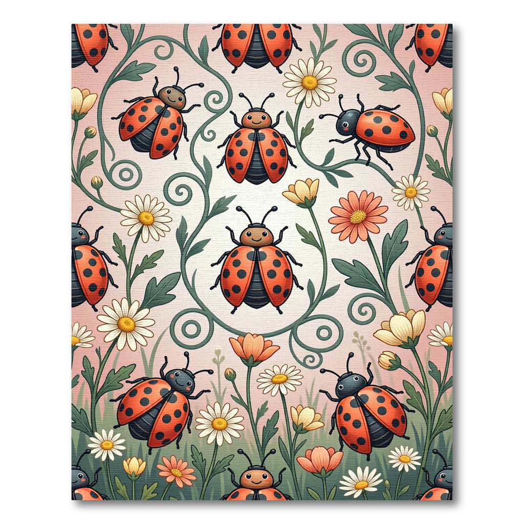 Whimsical Ladybug Garden Illustration Rug