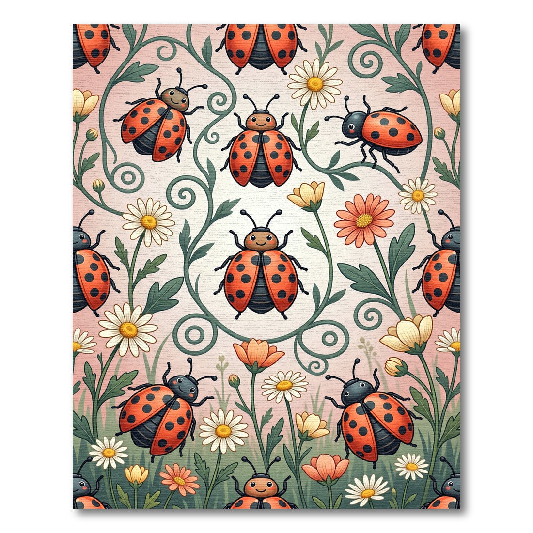 Whimsical Ladybug Garden Illustration Rug