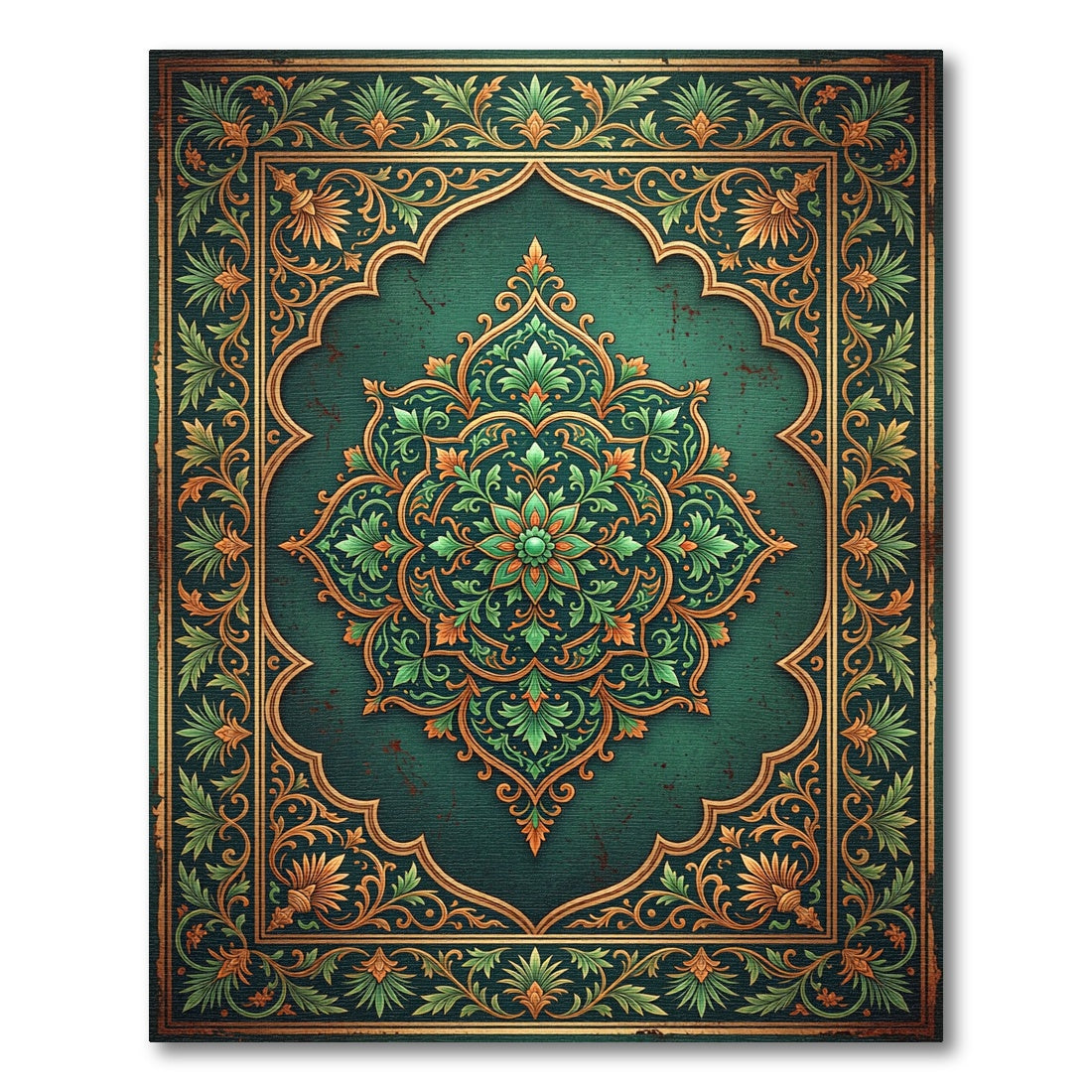 Emerald Golden Floral Ornate Medallion Rug