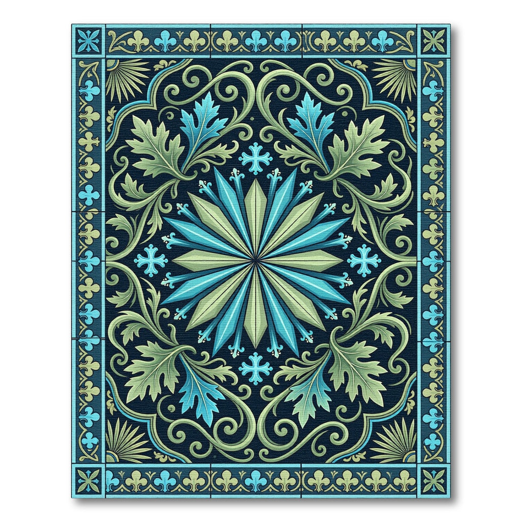 Deep Blue Green Floral Medallion Rug
