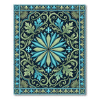 Deep Blue Green Floral Medallion Rug