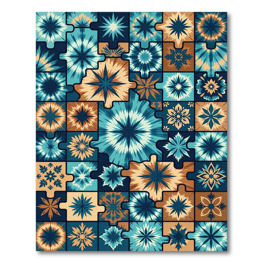 Geometric Teal and Copper Star Tile Rug