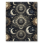Celestial Sun Moon Constellation Black Gold Rug