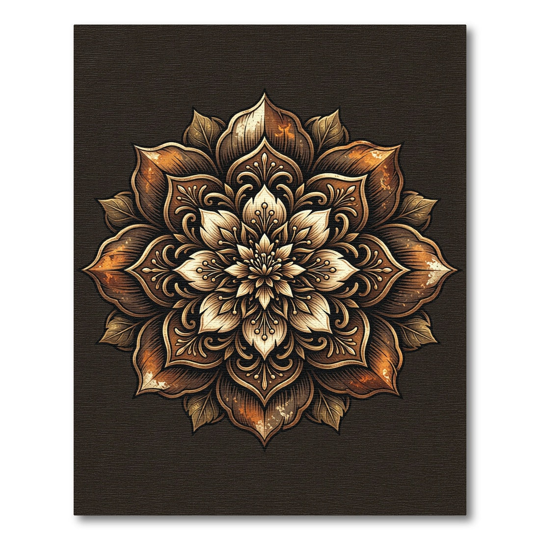 Ornate Bronze Floral Lotus Medallion Rug