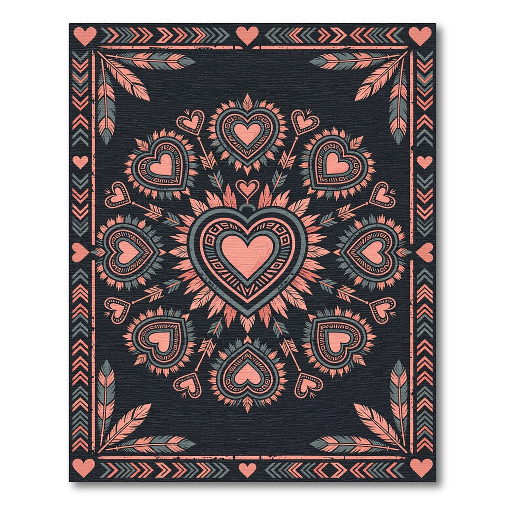 Boho Heart Medallion Feather Illustration Rug