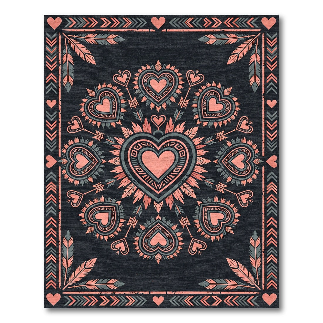Boho Heart Medallion Feather Illustration Rug