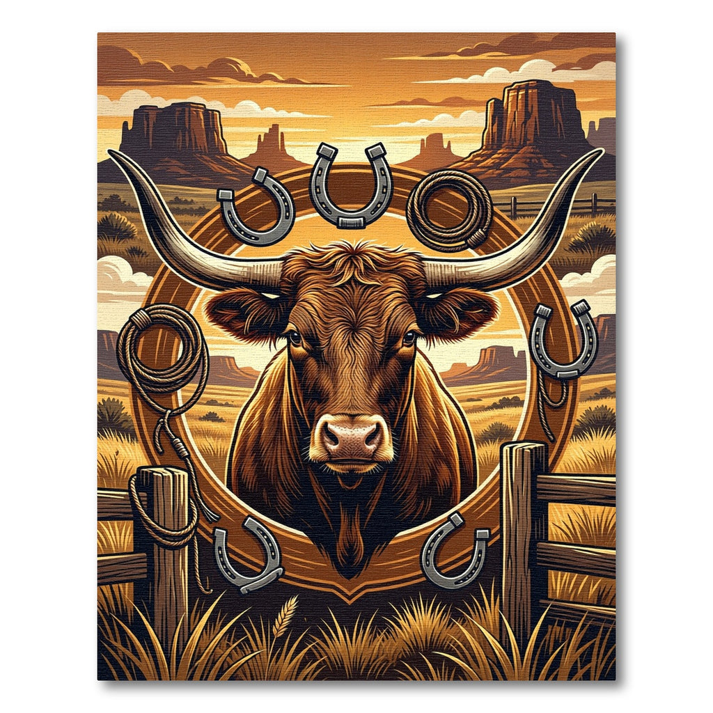 Rustic Western Bull Horseshoe Rope Landscape Rug