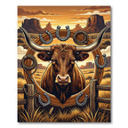 Rustic Western Bull Horseshoe Rope Landscape Rug