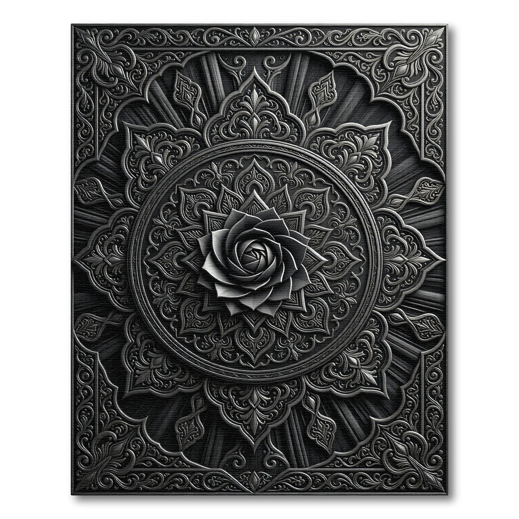 Ethereal Black Rose Mandala Rug