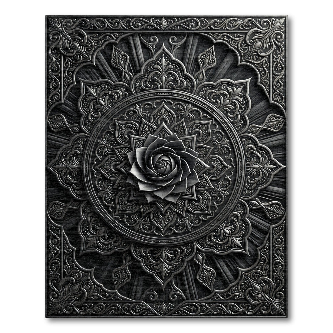 Ethereal Black Rose Mandala Rug