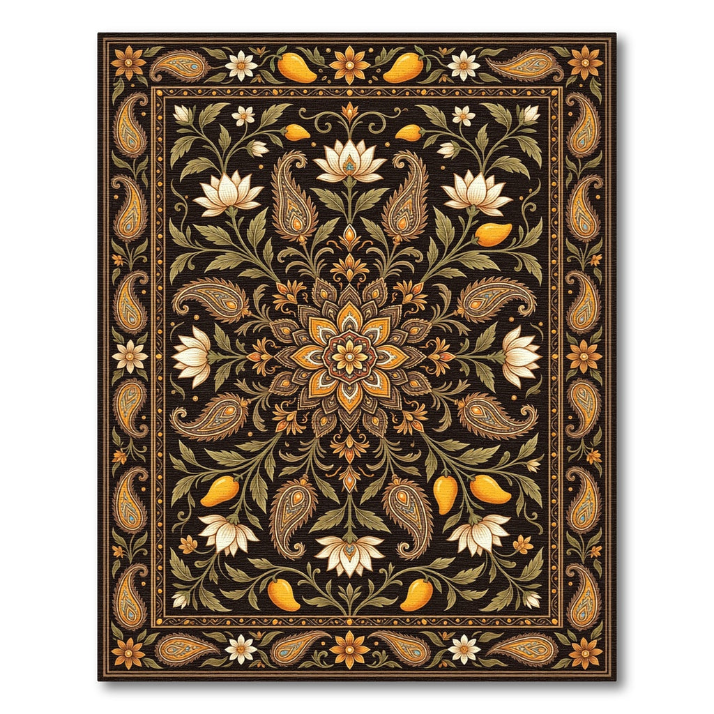 Earthy Gold Floral Paisley Medallion Rug