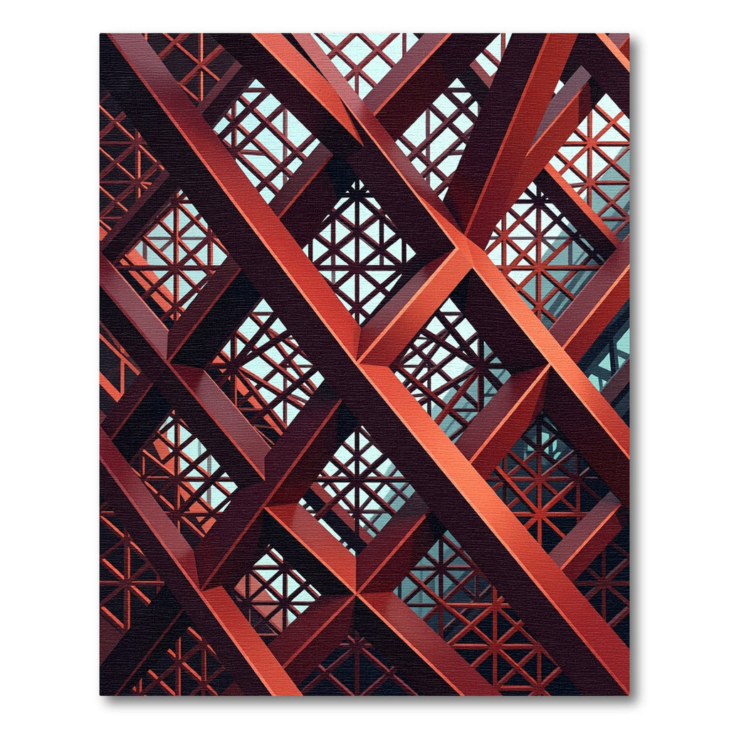 Modern Crimson Geometric Steel Lattice Rug