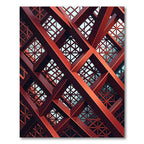 Modern Crimson Geometric Steel Lattice Rug