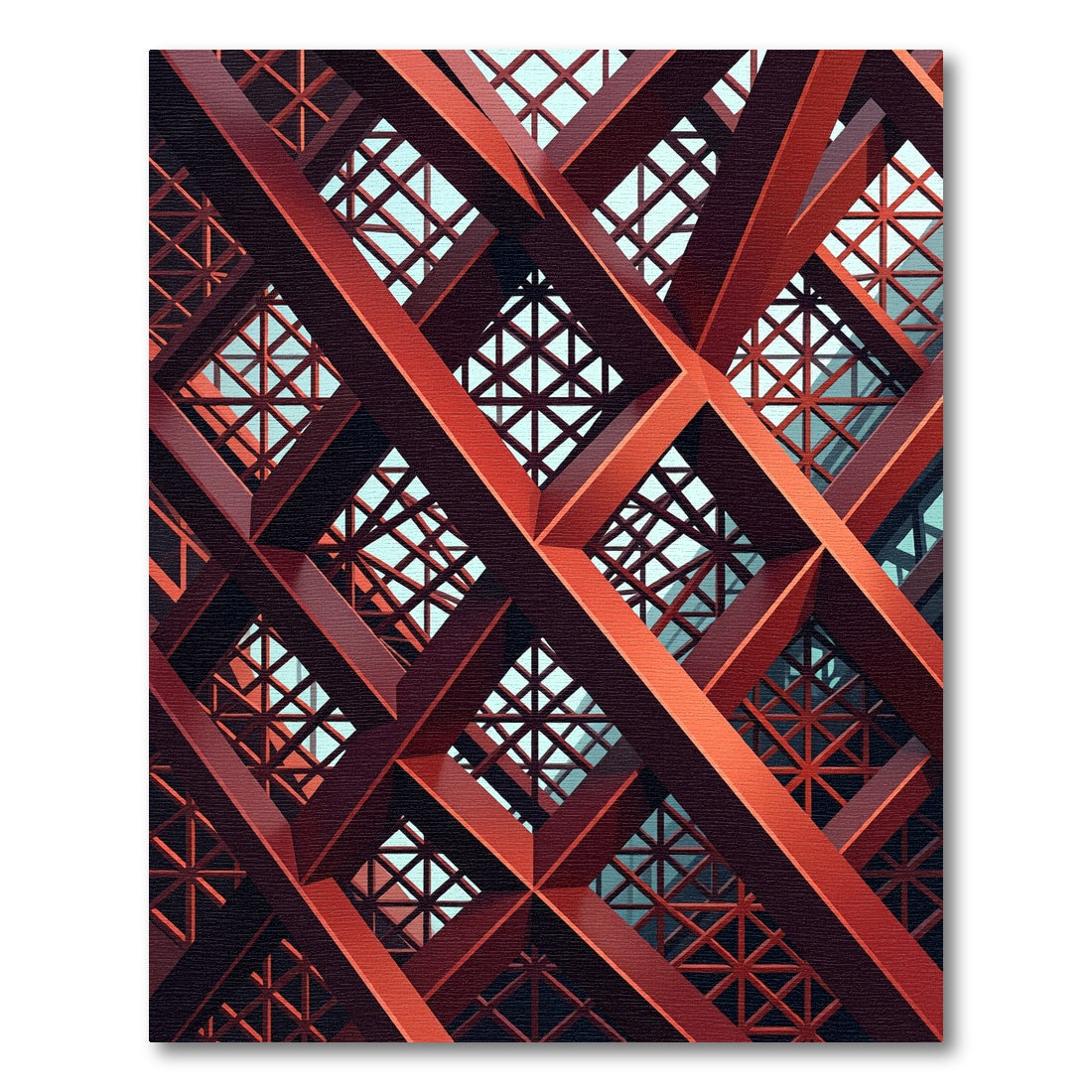Modern Crimson Geometric Steel Lattice Rug