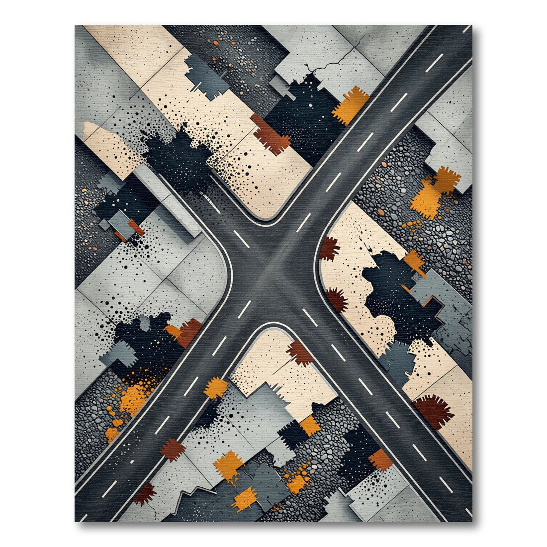 Urban Intersection Asphalt Geometric Rug