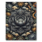 Black Lotus Phoenix Chinoiserie Floral Medallion Rug