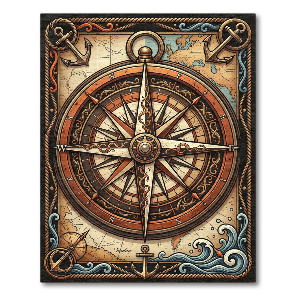 Vintage Nautical Compass Antique Map Rug