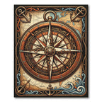 Vintage Nautical Compass Antique Map Rug
