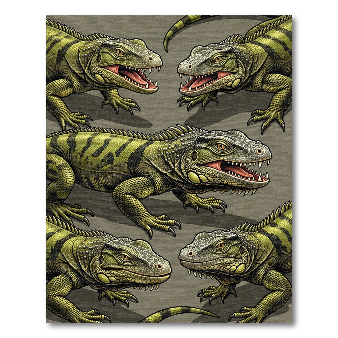 Vibrant Green Iguana Reptile Illustration Rug