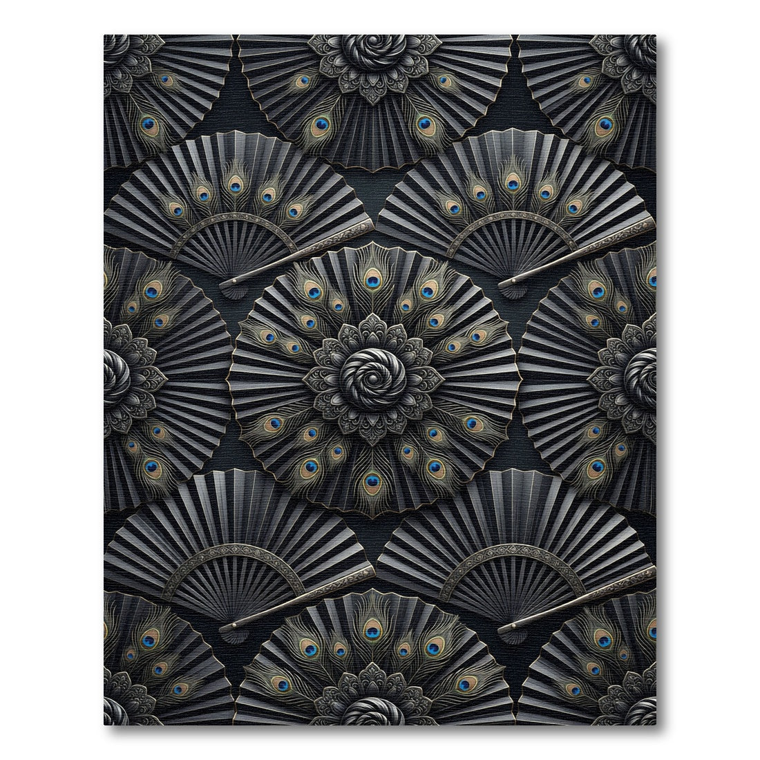 Elegant Peacock Feather Fan Medallion Rug