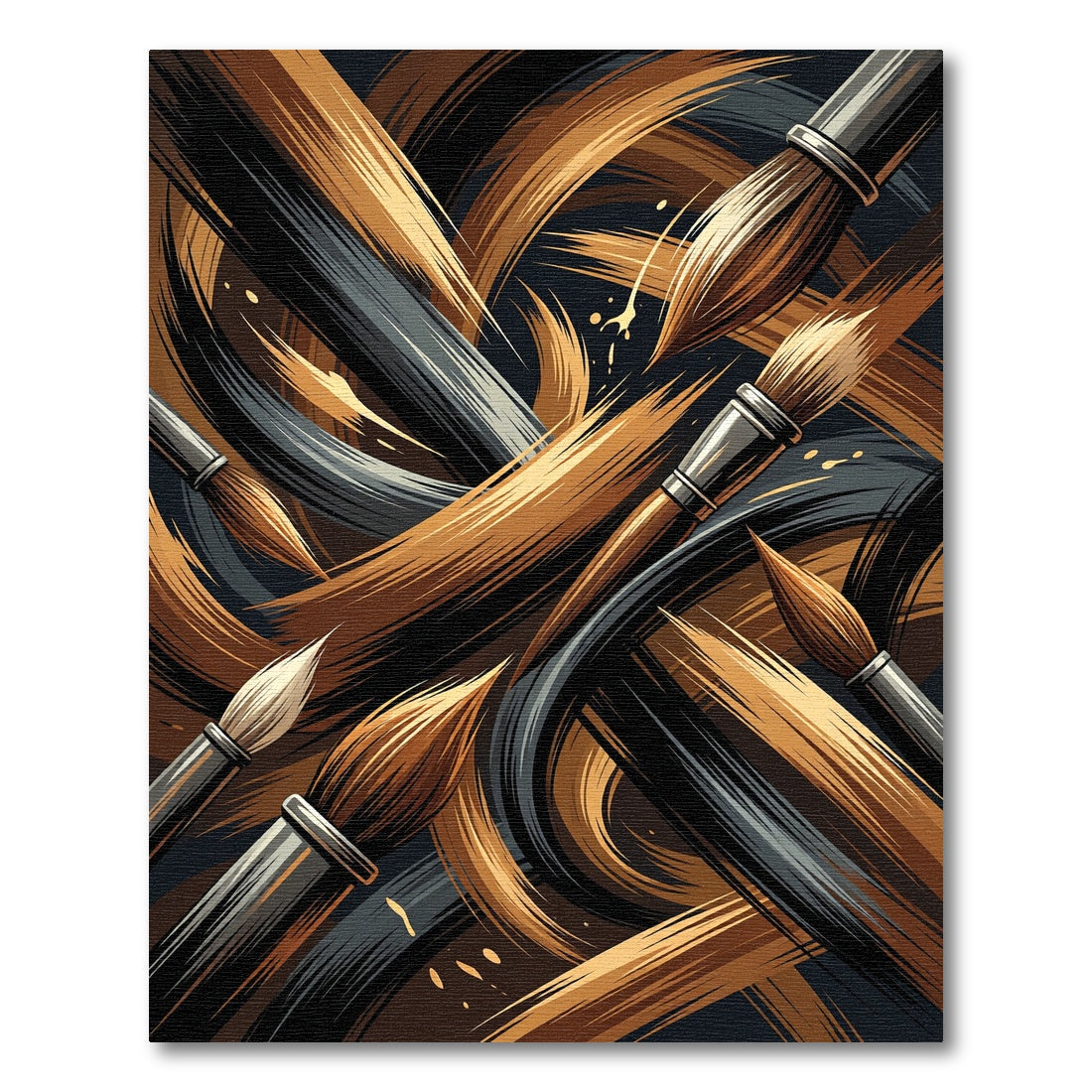 Golden Brown Brush Swirl Abstract Rug