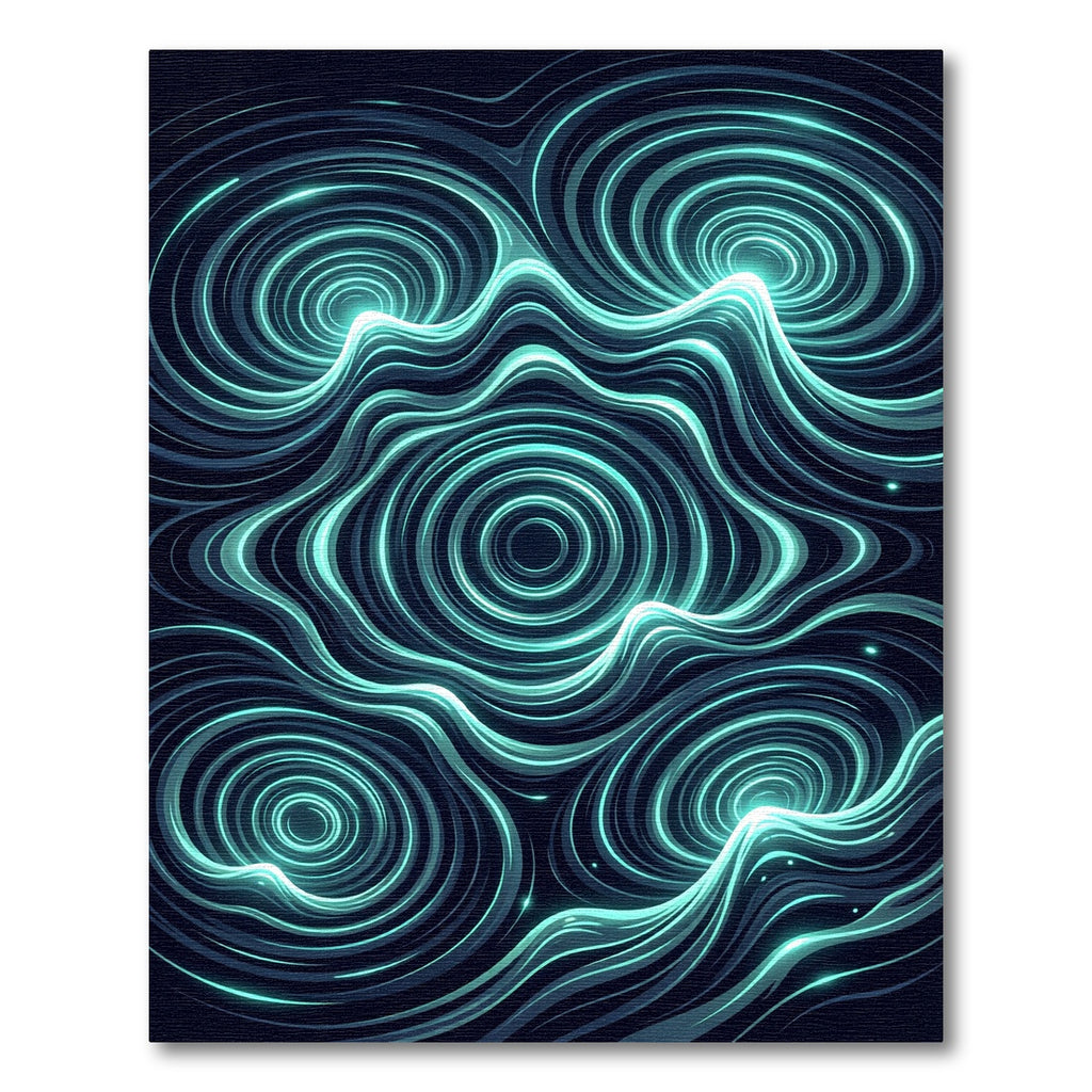 Luminous Cyan Abstract Cosmic Swirl Rug