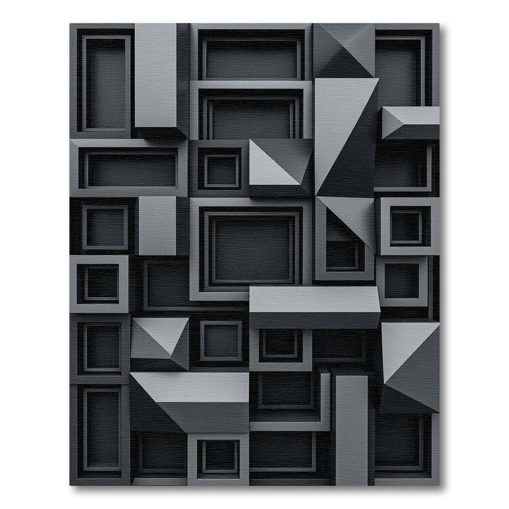 Monochromatic Charcoal Dimensional Geometric Block Rug