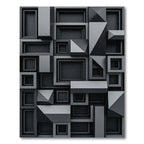 Monochromatic Charcoal Dimensional Geometric Block Rug