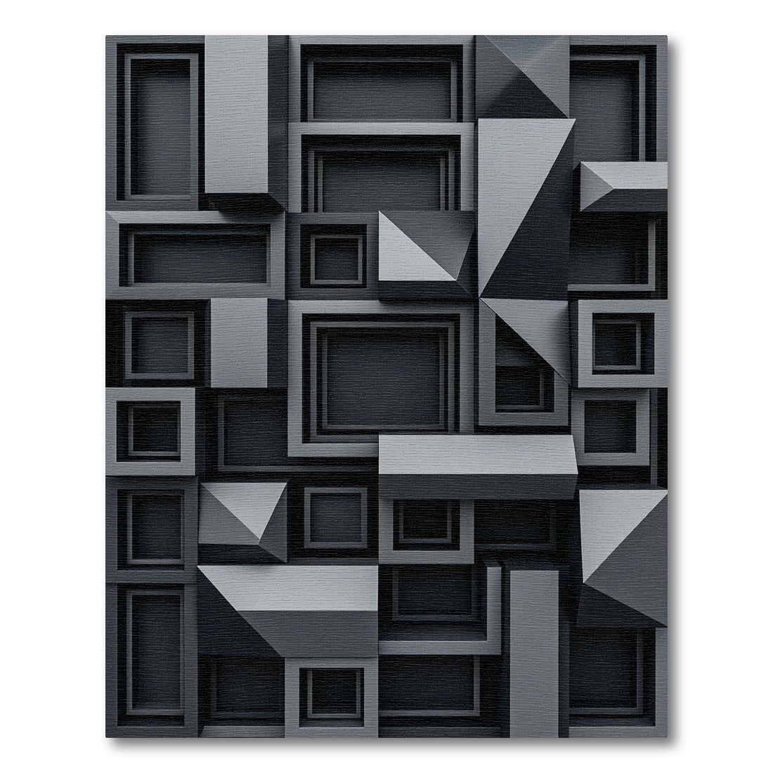 Monochromatic Charcoal Dimensional Geometric Block Rug