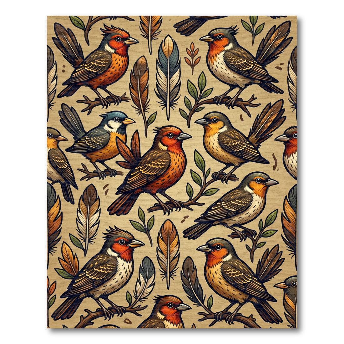 Autumn Songbird Feathers Earthy Woodland Rug